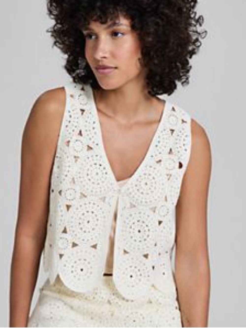 063- And Now This Crochet V-Neck Single-Button Vest Size Small